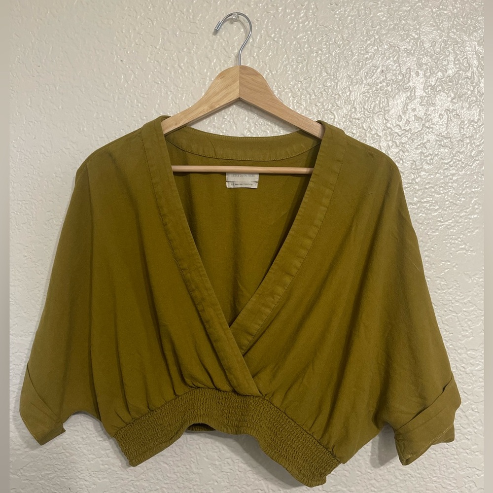 Urban Outfitters Corrine Linen Surplice Top Size Large Moss Green UO